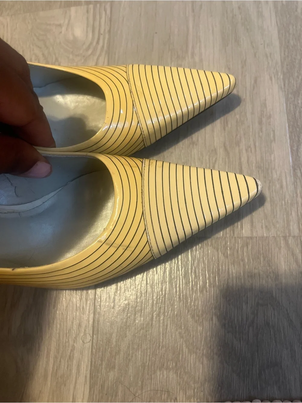 BCBGirls Yellow and Black Striped Pointed Toe Pumps Y2K